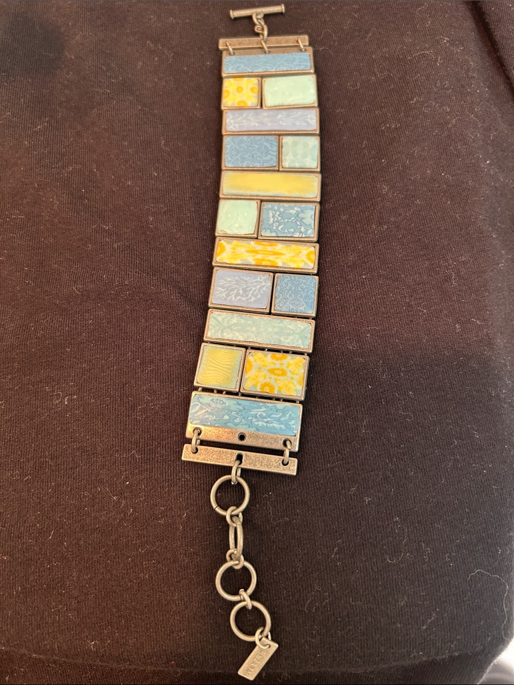 Multicolor Enamel Tile Link Bracelet - Yellow & Blue